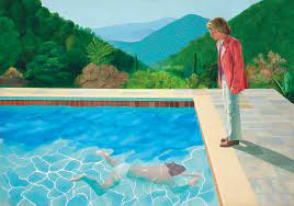 Hokney, "piscina con tre artisti"
