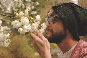 Smelling a flower Shavuot